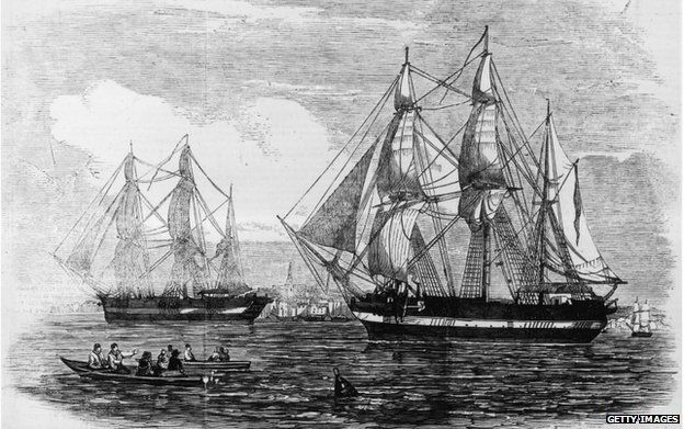 HMS Erebus și HMS Terror, așa cum au apărut în Illustrated London News.